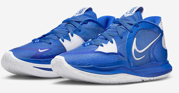 Blue and white Kyrie Low 5 shoes.